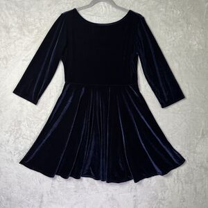 Crushed Velvet Dark Blue Dress XL Womens Twirly Scoop Back Witchy Whimsigoth